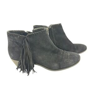 Sam Edelman Paige Black Suede Fringe Ankle Boots Western Booties Women 7M